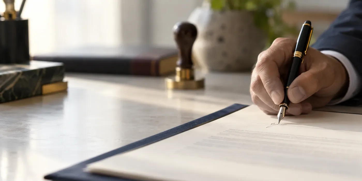 Assinatura da escritura pública de inventário com caneta-tinteiro